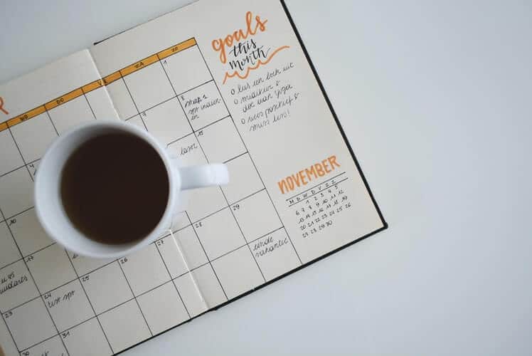 Coffee on top of a planner