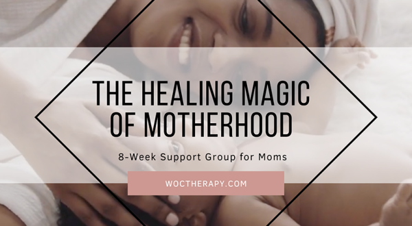 Advertisement for an 8-week therapy support group for moms in Sherman Oaks, emphasizing the nurturing aspect of motherhood.