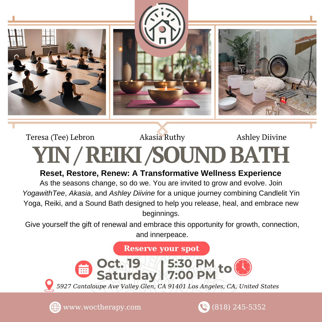 Join us for a rejuvenating wellness event featuring Yin Yoga, revitalizing Reiki, and immersive Sound Bath sessions. Discover balance and harmony on [Date] at [Time], located at [Location]. For more information, contact us today!