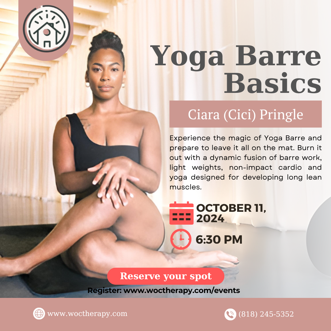 Join us for the Yoga Barre Basics event featuring Ciara (Cici) Pringle. Discover the perfect blend of yoga and barre on October 11, 2024, at 6:30 PM. Secure your spot with a simple click and reach out with any questions.